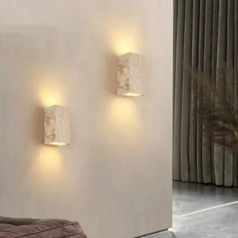 Outdoor Power Outlet With Remote Control - Yellow Travertine Stone Wall Mounted Lamp