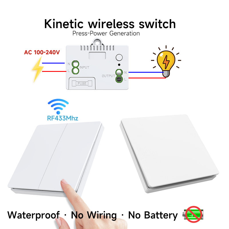 Outdoor Power Outlet With Remote Control - RF433 Kinetic Switch No Battery Self-Powered