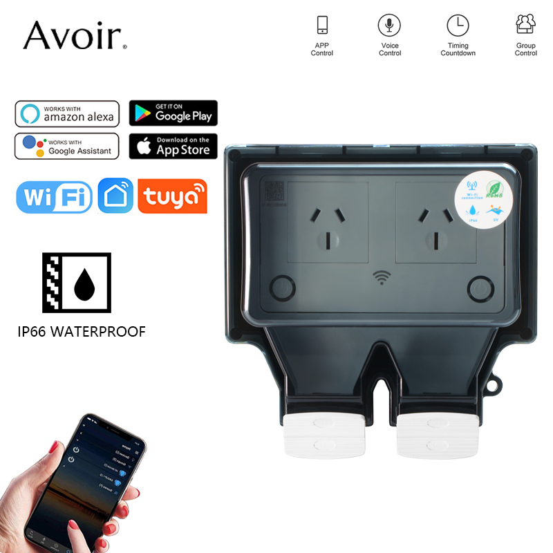 Outdoor Power Outlet With Remote Control - Avoir Tuya Wifi Waterproof Electrical Socket
