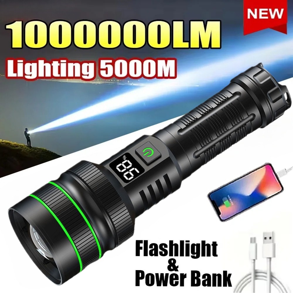 Outdoor Powerbank - Powerful LED Flashlight Zoomable Type-C Rechargeable
