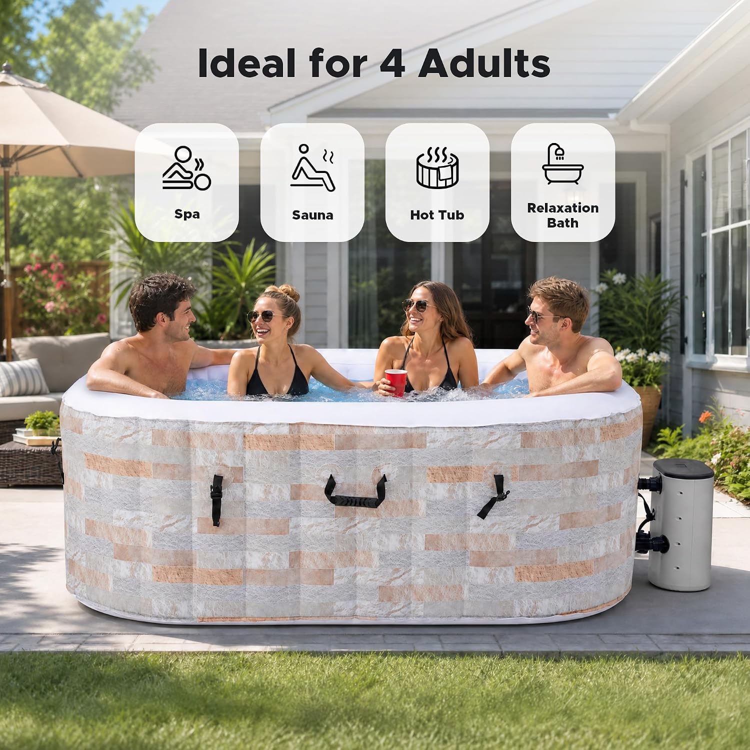 6ft Inflatable Hot Tub, 4-Pers - Outdoor Power For Hot Tub recension och pris