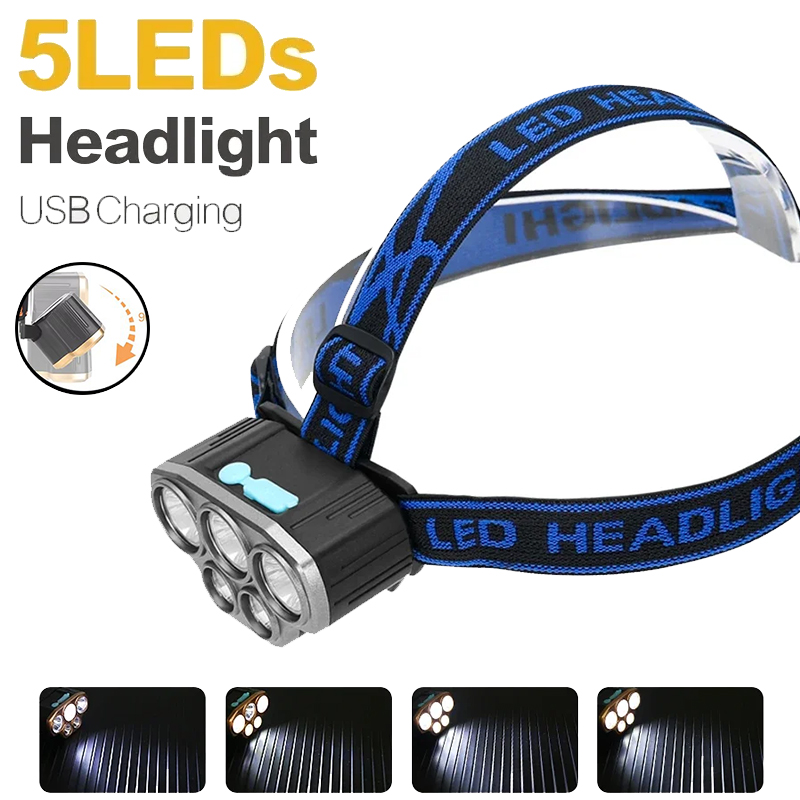 Rechargeable 5 LED Headlight U - Outdoor Power Head recension och pris