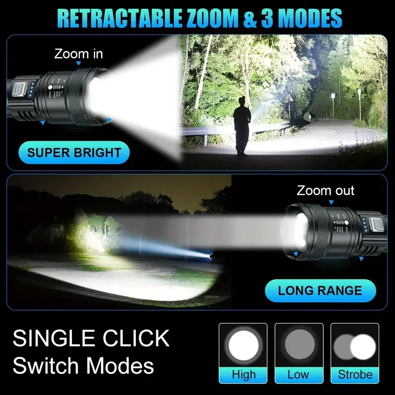 Tactical LED Flashlight 2000LM - Outdoor Powerbank recension och pris