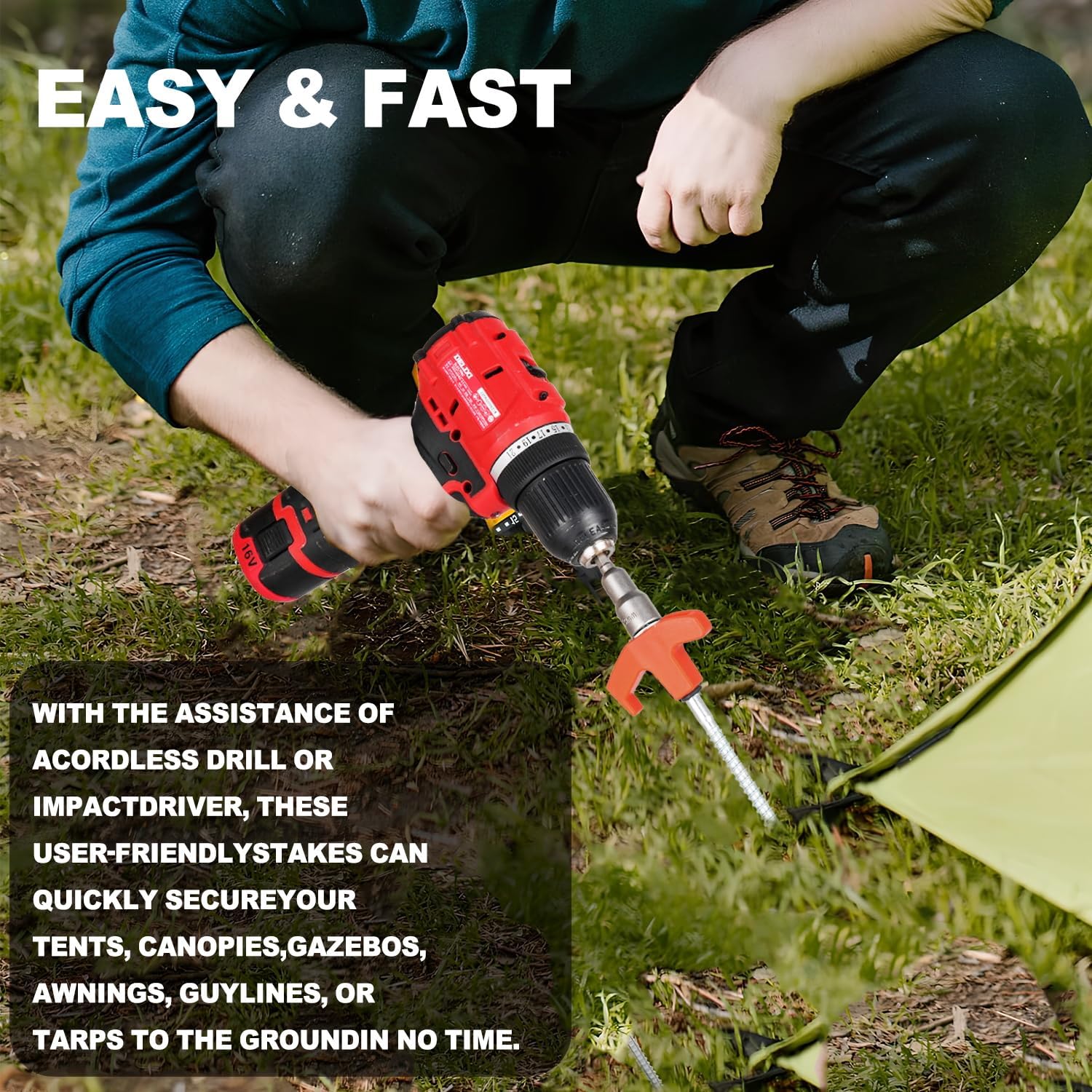 5/10pc Screw in Tent Stakes He - Outdoor Power Stake recension och pris